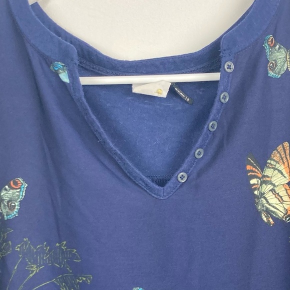Anthropologie AKEMI + KIN Linen Blend Blue Print Top - Picture 9 of 10